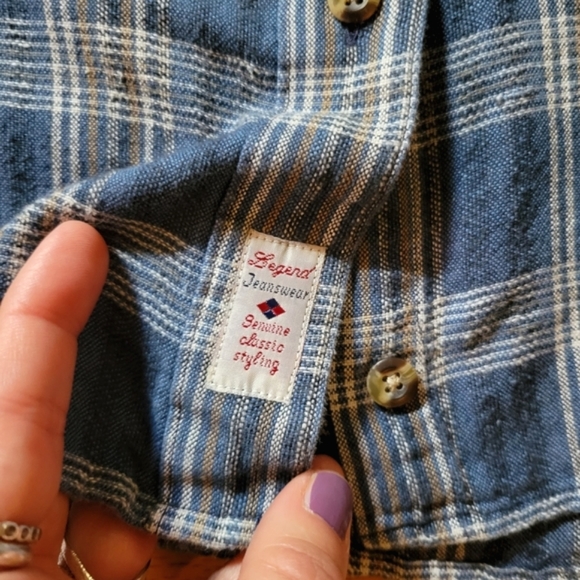 VINTAGE 1990s LEGEND JEANSWEAR Sleeveless Button Down Plaid Top Denim Blue - Picture 7 of 11